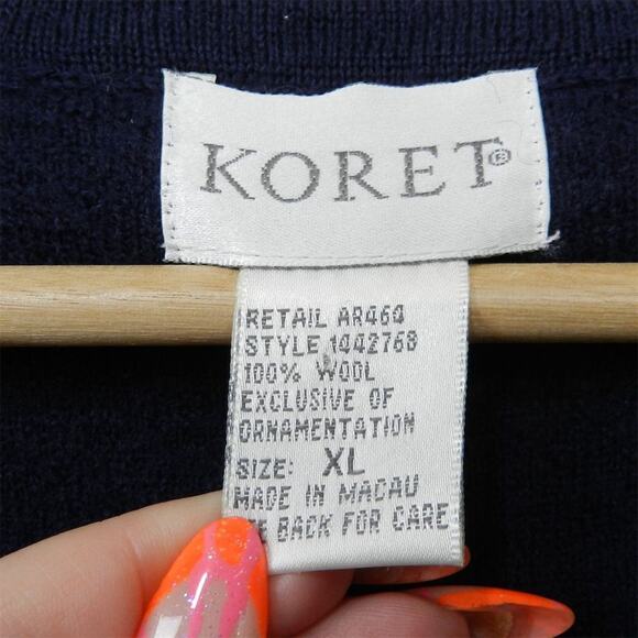 Vintage 90s Koret Felted Wool‎ Vest Size XL Navy Blue Paisley Embroidered Beaded - Picture 2 of 11